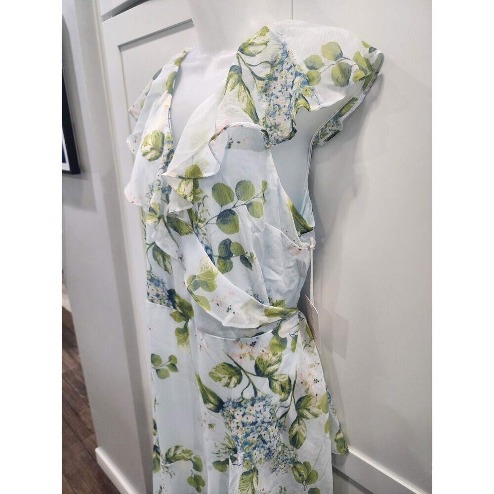 NEW Lauren Conrad Floral Cream Blue Green Blush Ruffle Wrap Maxi Dress Size XXL - Picture 2 of 7